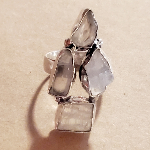 Unique Ring with Moonstone Gems Bezel Set into 925 Stamped Sterling Silver - Picture 4 of 11